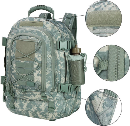 Large Tactical Backpack for Men Military Backpack with DIY System for Travel, Work,Camping,Hunting,Hiking,Sports (Camo A)