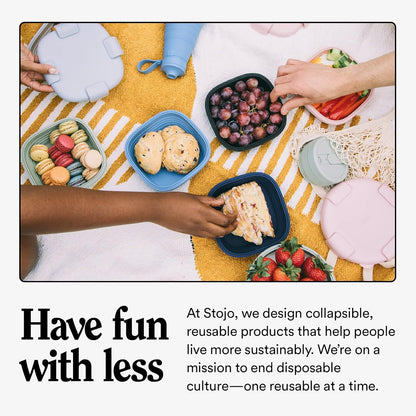 STOJO Collapsible Travel Cup - Reusable To-Go Pocket Size Silicone Bottle for Hot and Cold Drinks - Perfect for Camping - Microwave & Dishwasher Safe (Denim, 12 Ounce (Pack of 1) - No Straw)