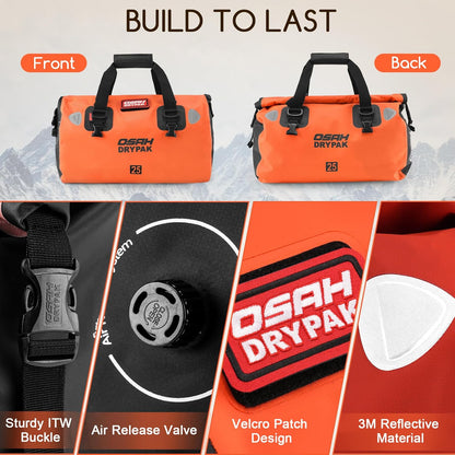 Waterproof Duffel Bag - Motorcycle Dry Bag Tail Bag with Large Storage Space, Waterproof Luggage Duffle Bags with Outer Mesh Zipper Pocket for Camping, Kayaking, Fishing & Traveling