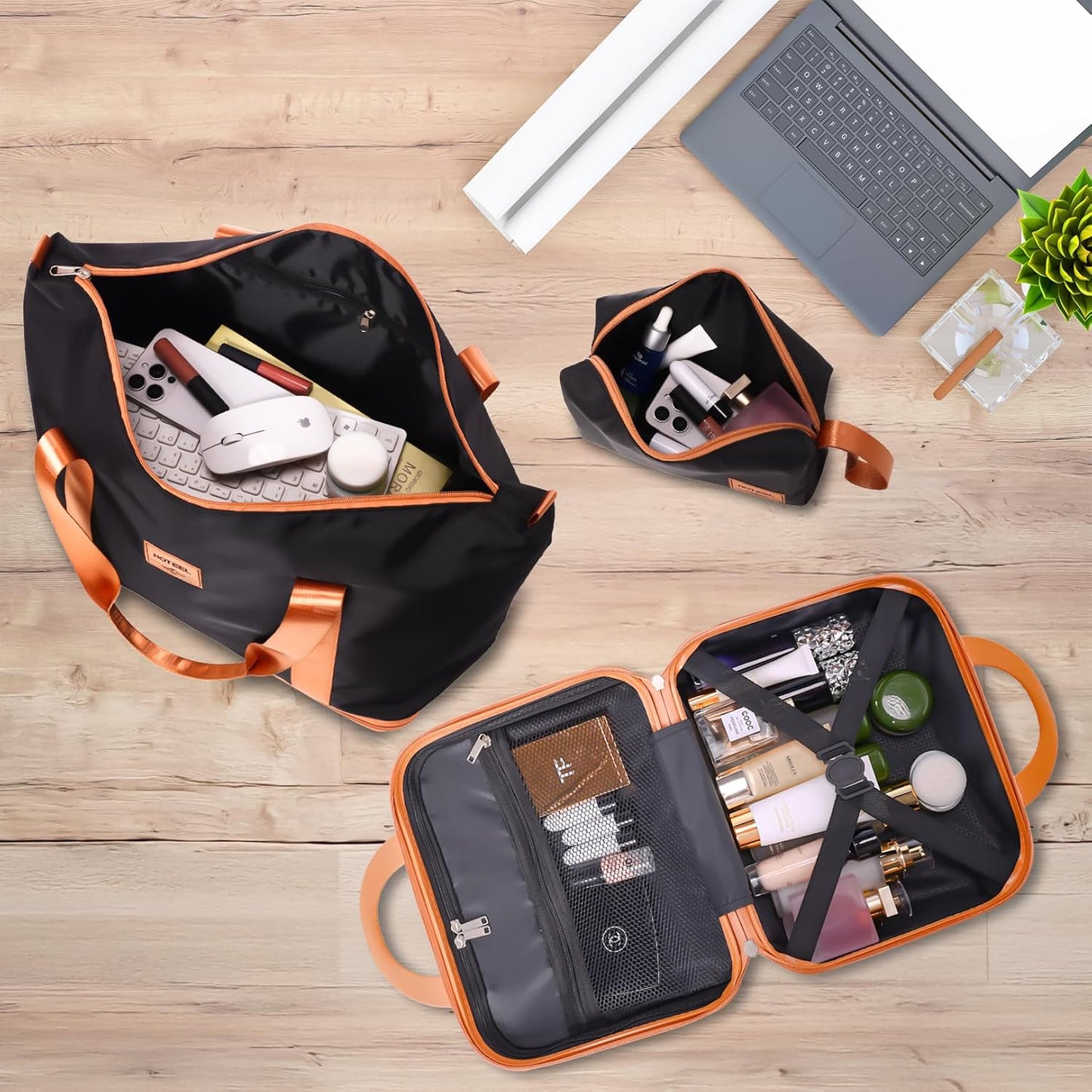 Hoteel 6 Piece Luggage Set (4-YEAR WARRANTY) with Spinner Wheels & TSA Lock, Carry on Luggage Hardshell ABS+PC, Travel Collection Suitcases Sets, Black(13/20/24/28",Travel Bag,Cosmetic Bag)