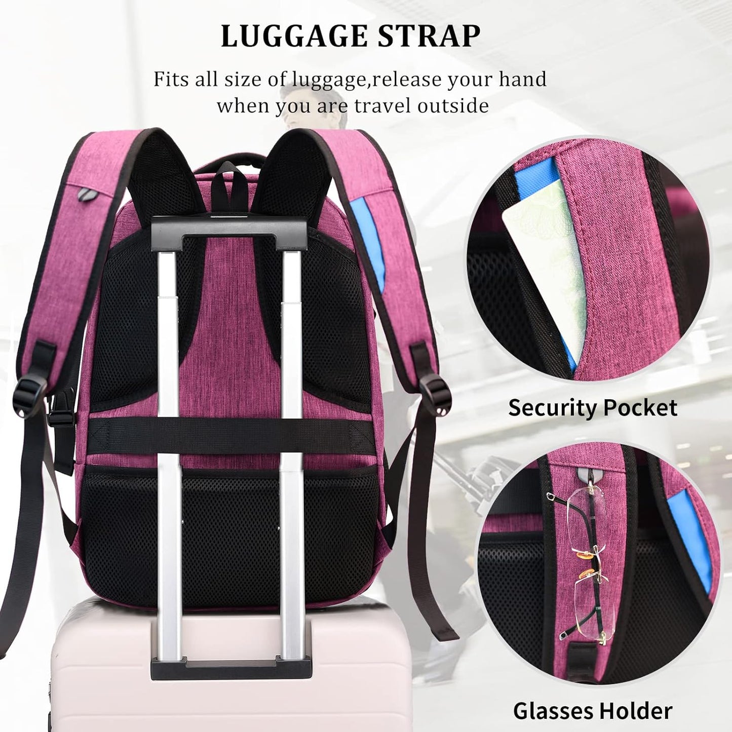 DUSLANG Travel Work Laptop Backpack With USB Charging Port Fits 15.6 15 14 13 Inch Laptop and Notebook Business Anti Theft College Computer Bag Back Pack for Women- Hot Pink