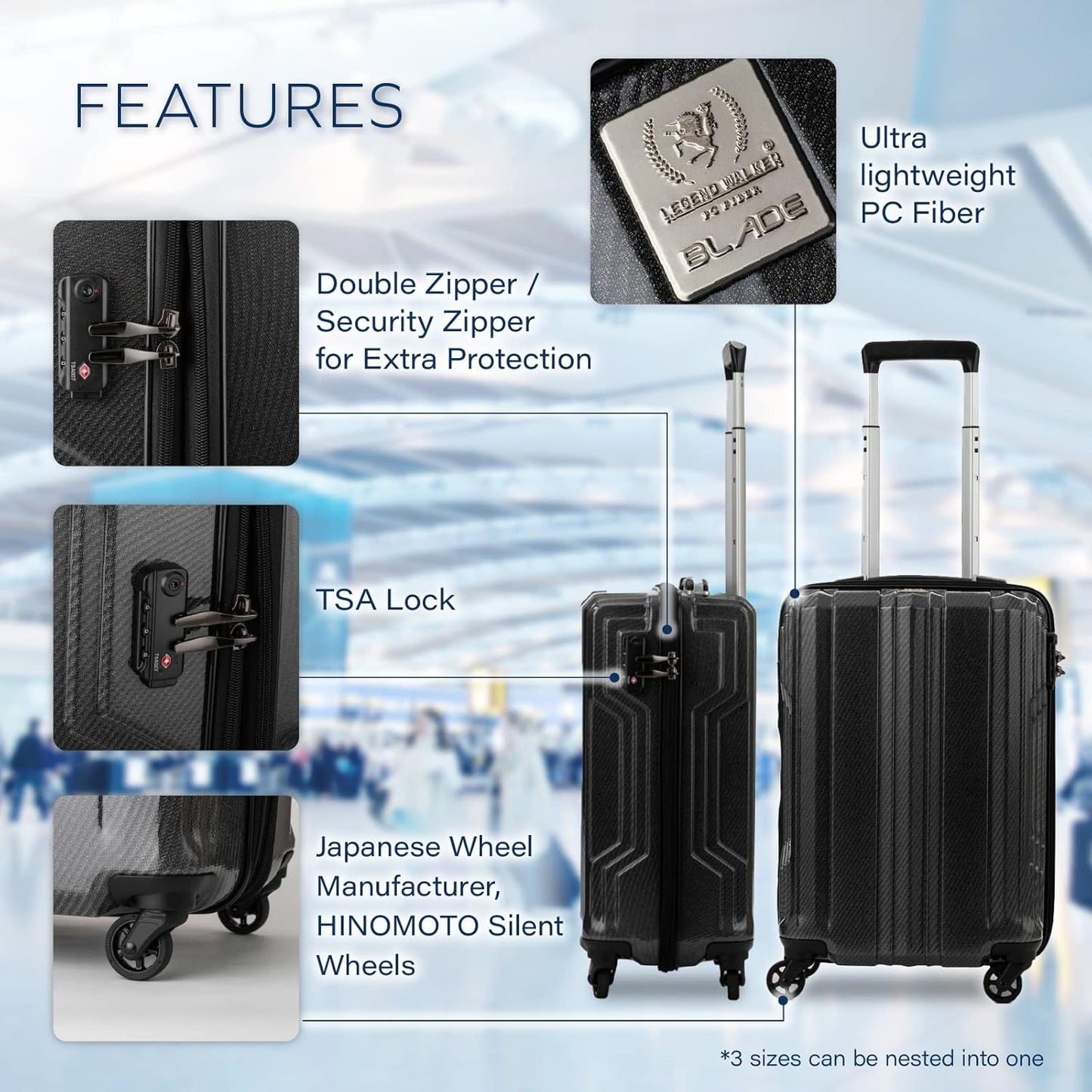 LEGEND WALKER BLADE-Ultralight PC Fiber Luggage, 21-inch, White Carbon, 5604-48-WHCB