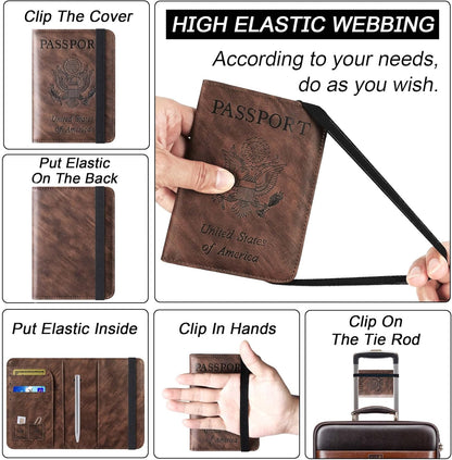 Passport Holder Cover Wallet Travel Essentials Leather Rfid Blocking Case Vacation Luggage Must Haves Travel Accessories for Men Women (116#Coffee)