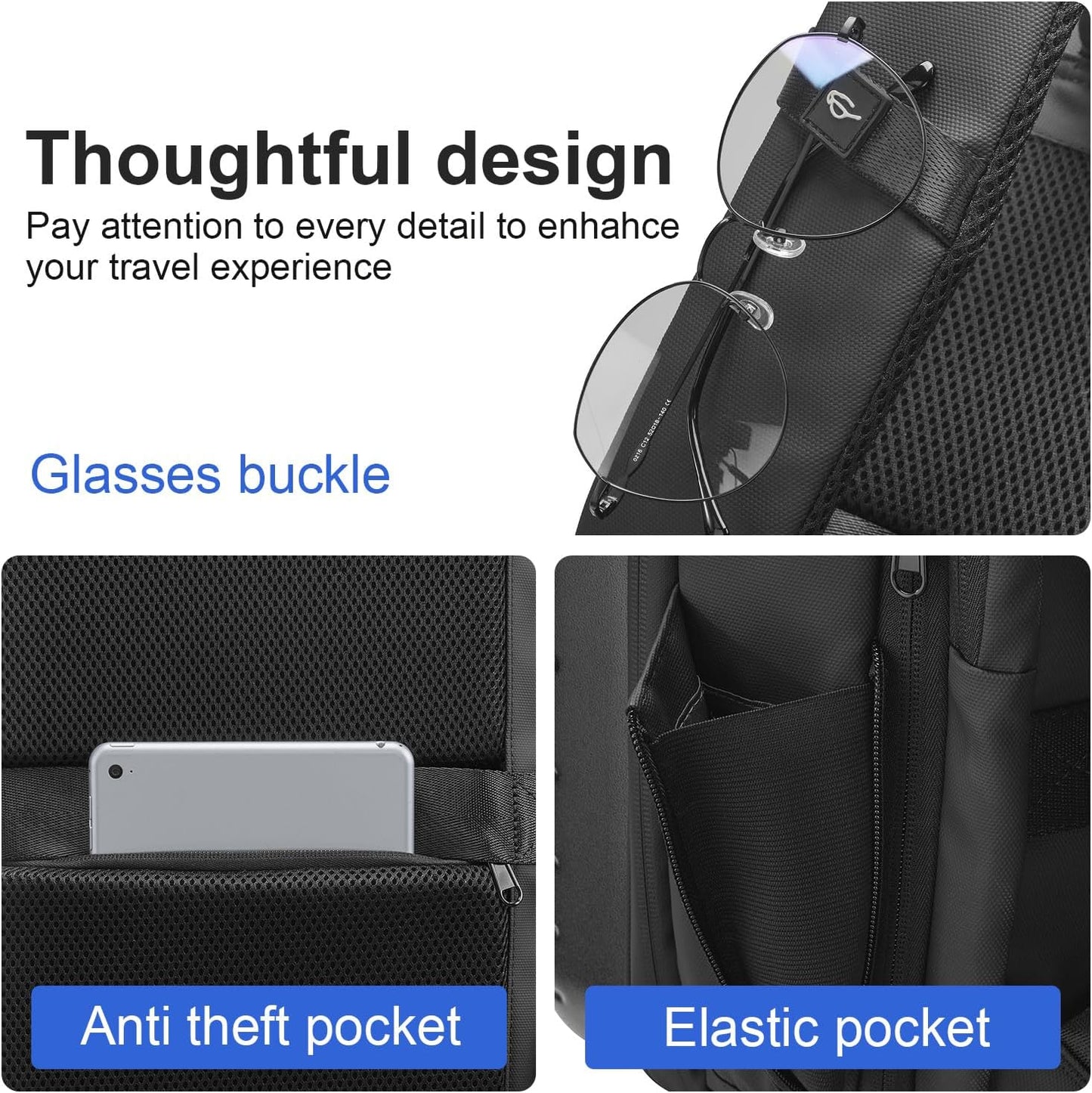 SOKOK Carry On Travel Backpack Waterproof Business Backpack with Laptop Compartment, Hardshell Computer Backpack for Men and Women, Black