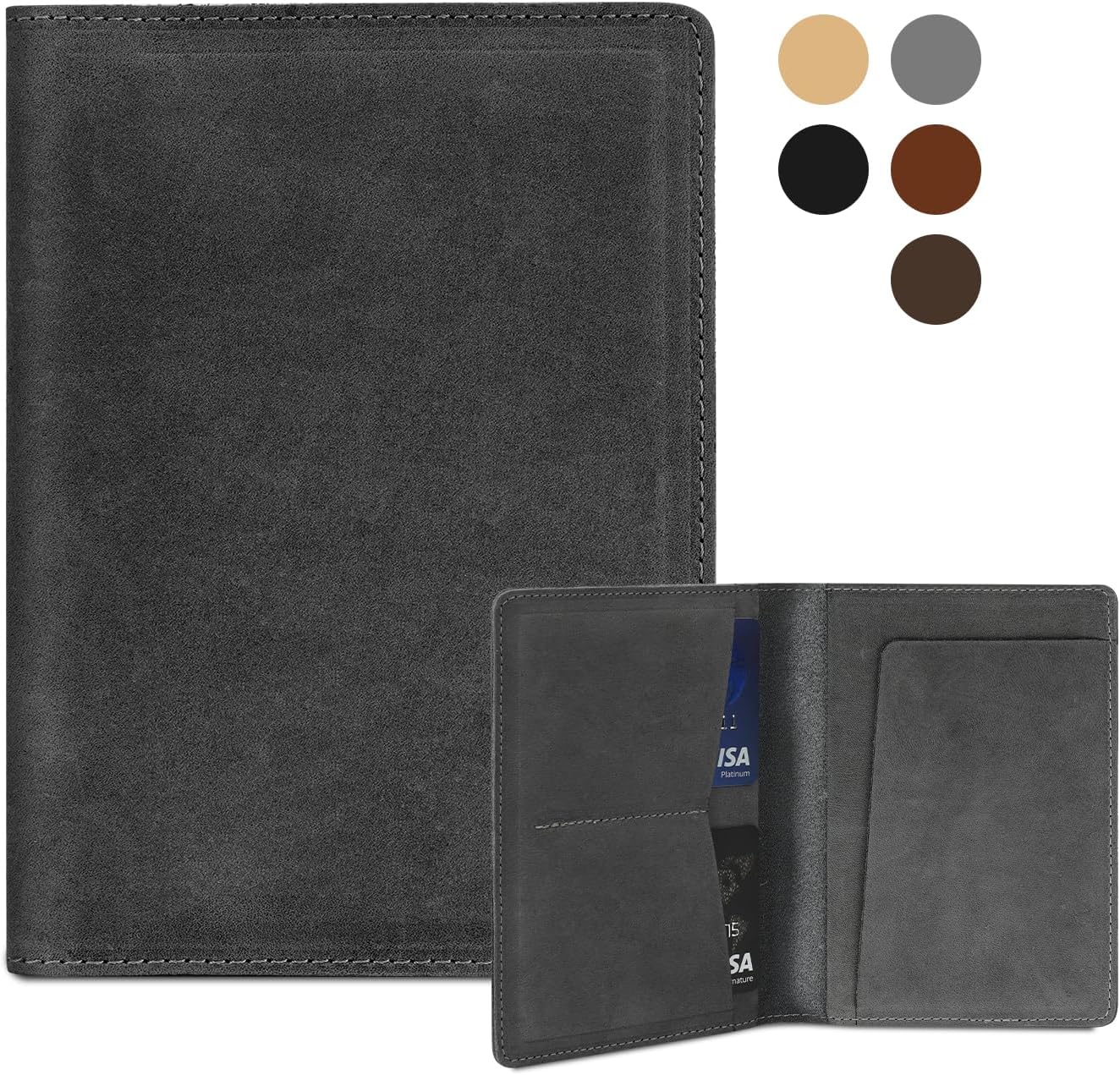 Real Leather Passport Holder for Men and Women Travel, Handmade Passport Wallet, Passport Cover Case, Travel Must Haves Travel Essentials Accessories Birthday Gifts (Crazy Horse, Gray)
