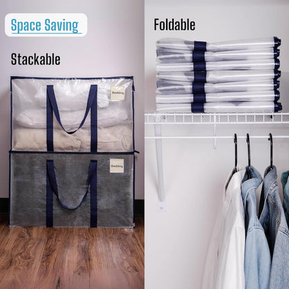 VENO 8 Pack Moving Bags, Heavy Duty, Moving Boxes Alternative, Packing Storage Supplies for Dorm Room Essentials with Zipper for Clothes, Extra Large Totes for Packaging (Clear, 8 Pack)
