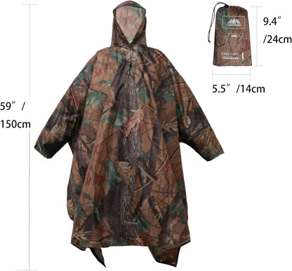 longsinger Rain Poncho for Adult, Waterproof Rain Poncho with Hood and Sleeve, Ideal for Hiking, Hunting, Camping