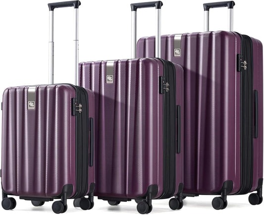 Hanke Expandable Hardshell Luggage Sets 3 piece Carry On Luggage with Wheels Suitcases Lightweight Checked Tsa Luggage Rolling Large Suitcase Travel Luggage Bag Woman Men 20/24/29 Inch(Purple)
