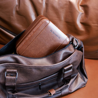 KAMIER Watch Case with Combination Lock - 4 Watch Storage and Jewelry Organizer - Watch Travel Case for Ring and Watch Storage, PU Leather Travel Watch Case, Ideal for Gift (With Gift Box), Brown