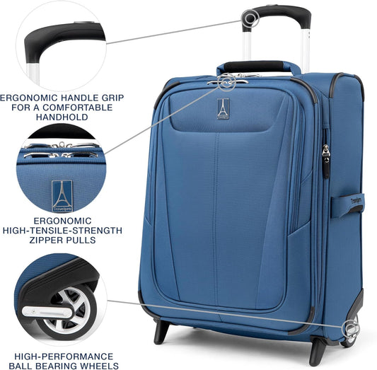 Travelpro Maxlite 5 Softside Expandable Upright 2 Wheel Carry on Luggage, Lightweight Suitcase, Men and Women, Ensign Blue, Carry On 20-Inch