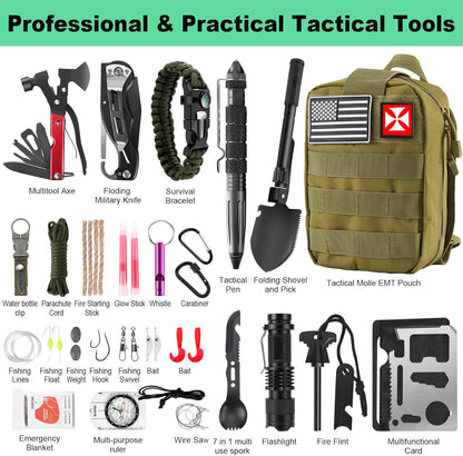 Survival Kit 256 in 1, First Aid Kit Survival Gear Tools Trauma Kit with Molle Pouch for Outdoor, Camping, Hunting, Hiking, Earthquake, Home, Office, Gifts for Men Dad Husband Women