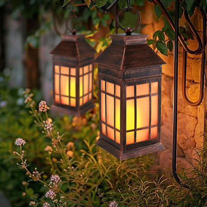 18" Glass Solar Lanterns Outdoor Waterproof, Large Solar Flickering Flame Lantern, Outdoor Lantern Decorative Metal Garden Light for Patio Garden Backyard Outside Tabletop Decor Birthday Gift Grandma