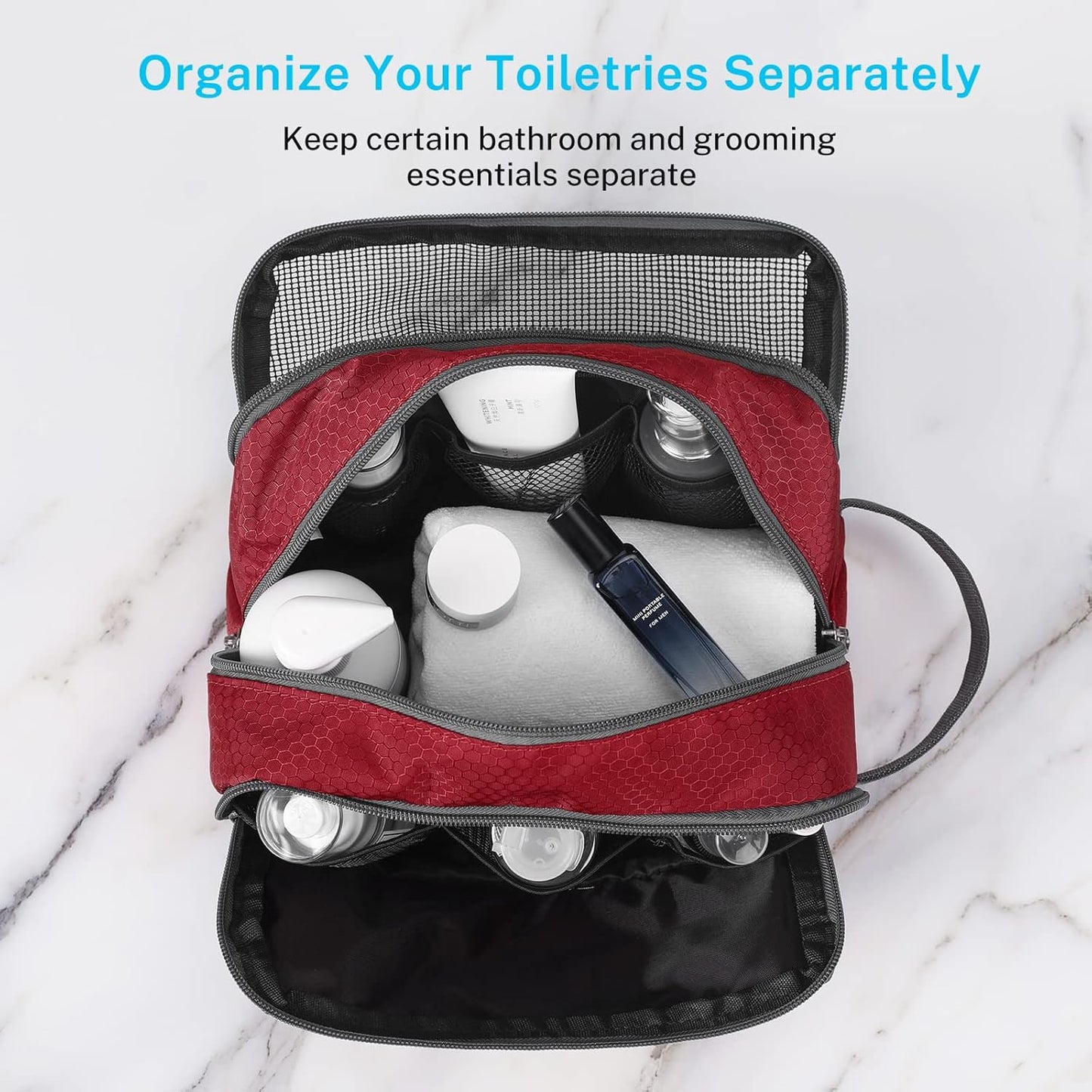 Gonex Travel Toiletry Bag Nylon, Dopp Kit Shaving Bag Toiletry Organizer Red