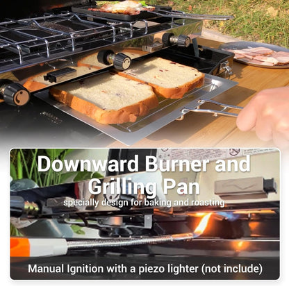 Camping Stove, 3 Burners Propane Portable Camp Stove with Regulator & Griddle, Push-Button Instant Ignition, Portable Camp Grill, Adjustable Burners for Camping Cooking (BLACK-20400 BTUs)