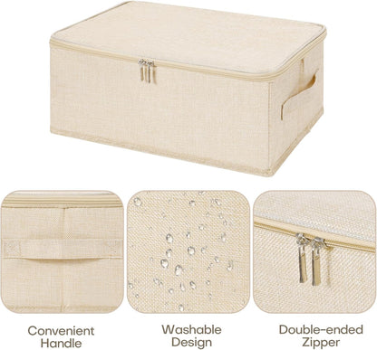 ANMINY Storage Bins with Zipper Lids 13 Qt Lidded Fabric Storage Boxes Baskets Cubes with Handles Collapsible Washable Cotton Linen Closet Shelf Clothes Organizer Containers - Beige, Small