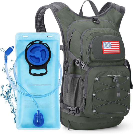 Maelstrom Hydration Hiking Backpack with 2L/3L Water Bladder, High Flow Bite Valve Camping Daypack Lightweight
