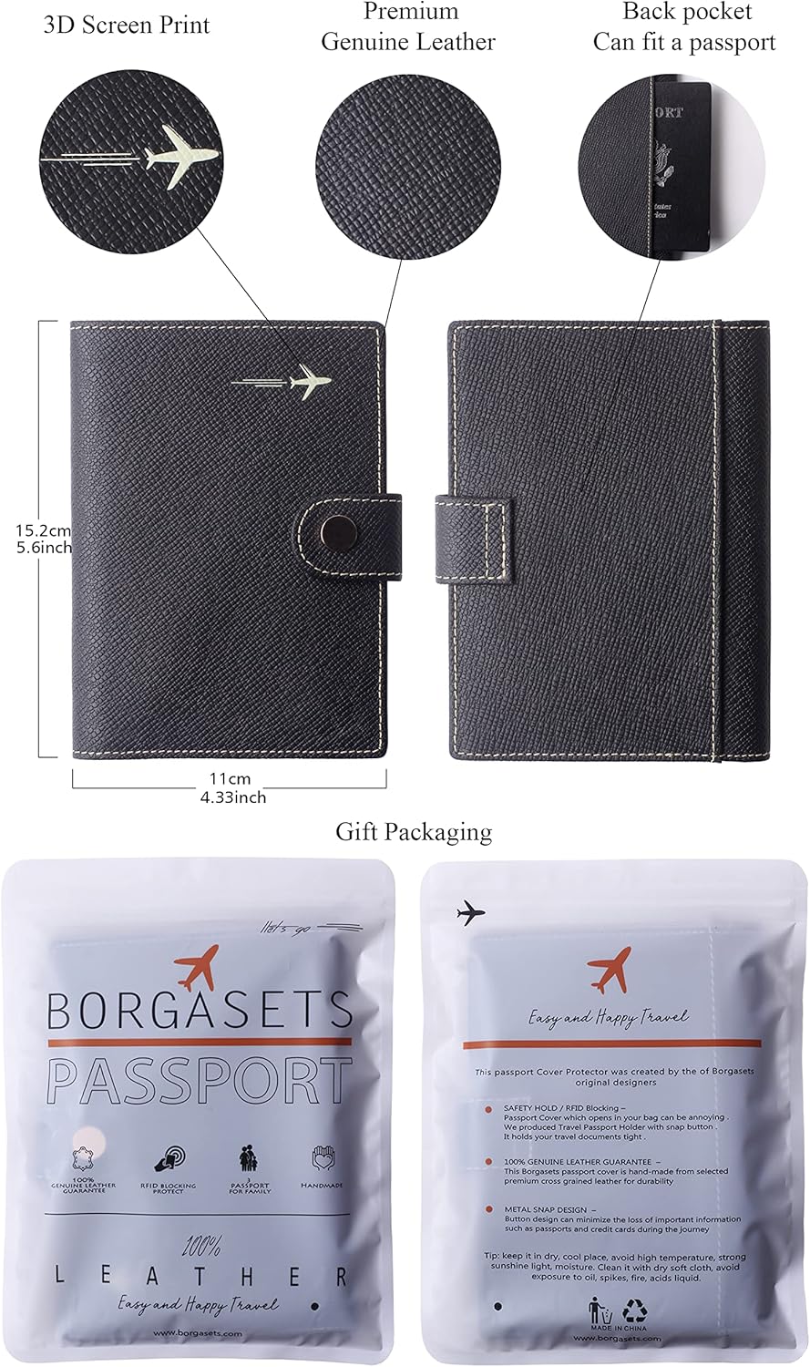 Genuine Leather Passport Case, RFID Passport Cover with Credit Card Holder for Women and Men Family ID Travel