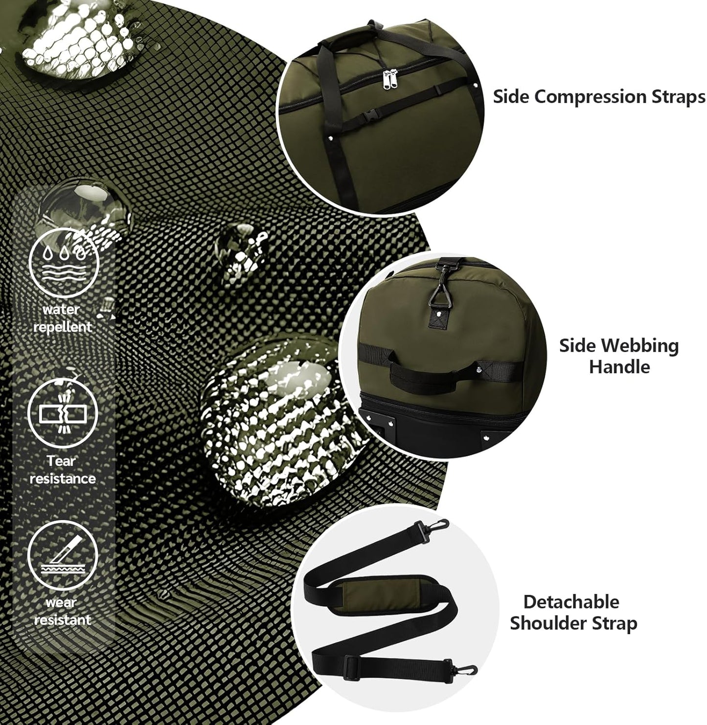 CONTAIL 32" Soft-Sided Rolling Duffle Bag with 2 Wheels,Expandable from 110L to 140L, Foldable Travel Duffel with Multiple Compartments,Army Green