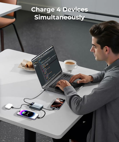 Portable Charger Power Bank - 30000mAh 65W Laptop Travel Essentials Battery Pack USB C Built in Cable Phone Fast Charging Compatible with iPhone 16 15 14 13 iPad MacBook Samsung Google (Grey)