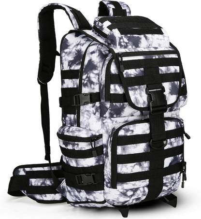 50L Military Tactical Backpack Hiking Waterproof Backpack Large Military Pack 3 Day Assault Pack Molle Bag Rucksack (White Camo)