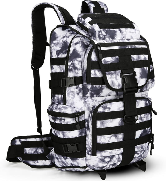 50L Military Tactical Backpack Hiking Waterproof Backpack Large Military Pack 3 Day Assault Pack Molle Bag Rucksack (White Camo)