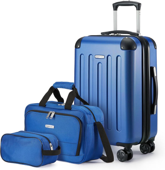 Amazon Basics 3-Piece Luggage Set, Including Carry-On Luggage (22" Expandable Hardside Suitcase With 8 Spinner Wheels), 15" Tote Bag, and 10" Compact Travel Bag, Navy Blue
