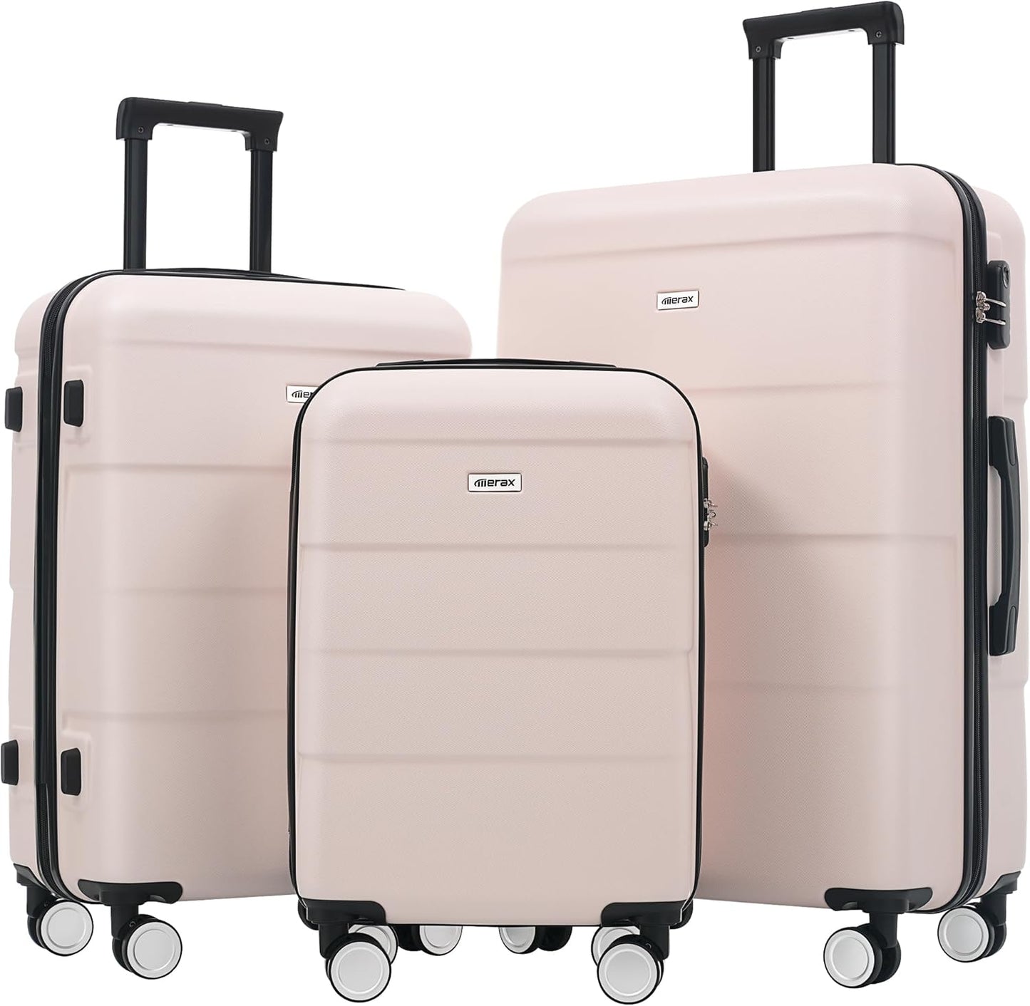 Merax Luggage Sets of 3 Piece Carry on Suitcase Airline Approved,Hardcase Suitcase Set with Double Spinner Wheels,Light Pink