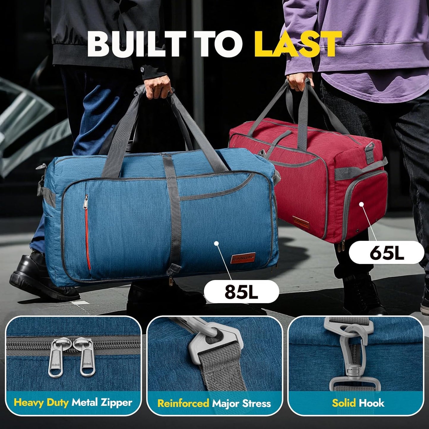 Canway 115L Travel Duffel Bag, Foldable Weekender Bag with Shoes Compartment for Men Women Water-proof & Tear Resistant