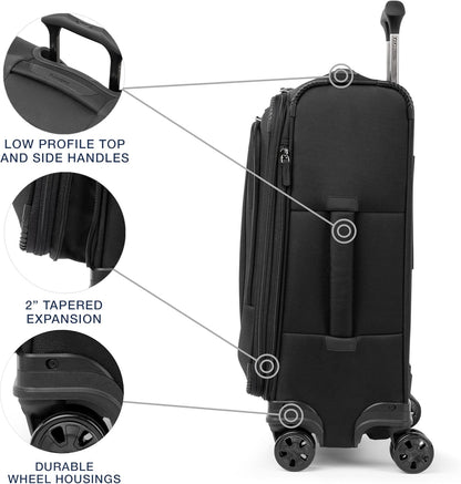 Travelpro Crew Classic Lightweight Softside Expandable Carry on Luggage, 8 Wheel Spinner Suitcase, Men and Women, Carry On 21-Inch, Black