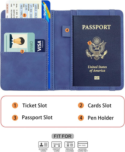 Melsbrinna Premium Leather Passport Holder Covers Case, Waterproof Rfid Blocking Travel Wallet Passport Holder with Pen Holder, Cute Passport Book for Women/Men