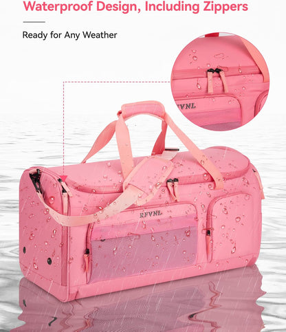Large 3 In 1 Waterproof Garment Duffle Bags with Shoe Compartment, Mens Carry On Convertible Garment Bags Combo with Wet Compartment, Suit Bag Travel for Men and Women (pink)