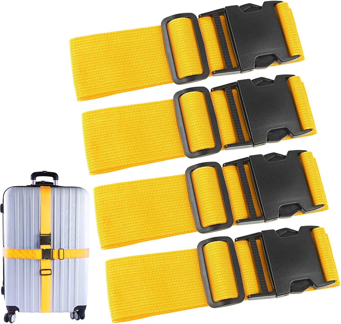 4Pcs Luggage Straps for Suitcase Travel Accessories TSA Approved, 80In Long Belts to Keep Your Suitcase Secure, Adjustable Bag Straps with Quick-Release Buckle for Travel Bag Closure, Yellow