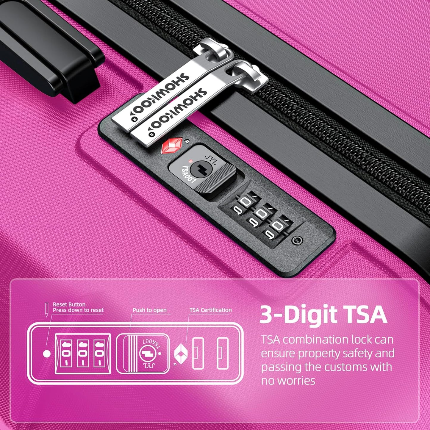 SHOWKOO Luggage Sets Expandable PC+ABS Durable Suitcase Sets Double Wheels TSA Lock Megenta 3pcs