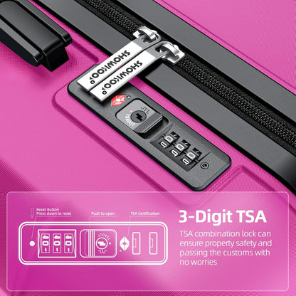 SHOWKOO Luggage Sets Expandable PC+ABS Durable Suitcase Sets Double Wheels TSA Lock Megenta 3pcs