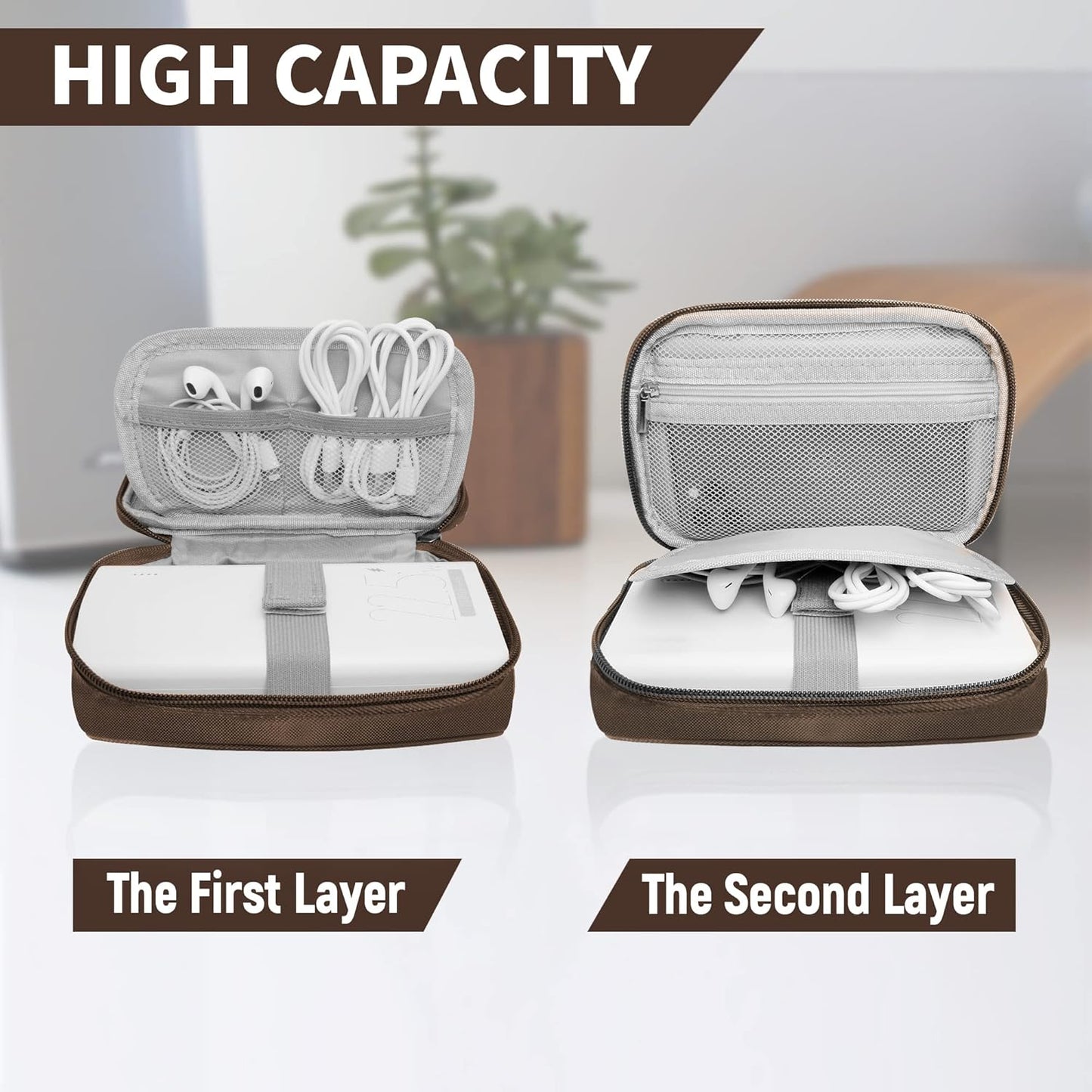 Travel Cable Organizer Bag Pouch Electronic Accessories Carry Case Portable Waterproof All-in-One Storage Bag for Cable,Charger, Phone, Hard Drive，SD Card-Coffee