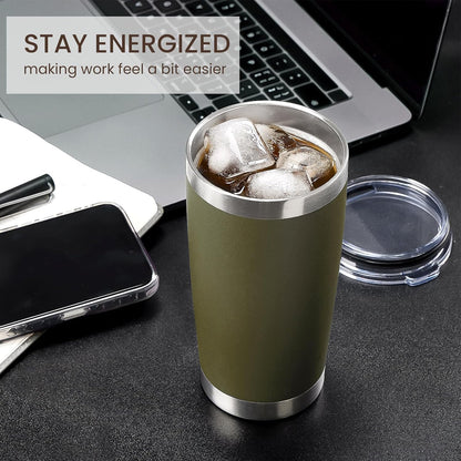 MEWAY 20oz Tumbler 8 Pack Double Wall Vacuum Insulated Travel Mug Bulk, Stainless Steel Tumblers with Lid and Straw, Durable Powder Coated Coffee Cups for Cold & Hot Drinks (Army Green, 8)