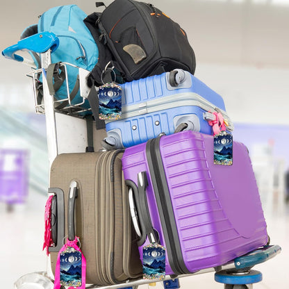 2Pack Luggage Tags for Suitcases, Cute Unique Pu Leather Cruise Luggage Tag with Privacy Cover ID Label Address Card and Metal Ring Suitable for Women Men Kids Travel Bag Mountains and The Moon