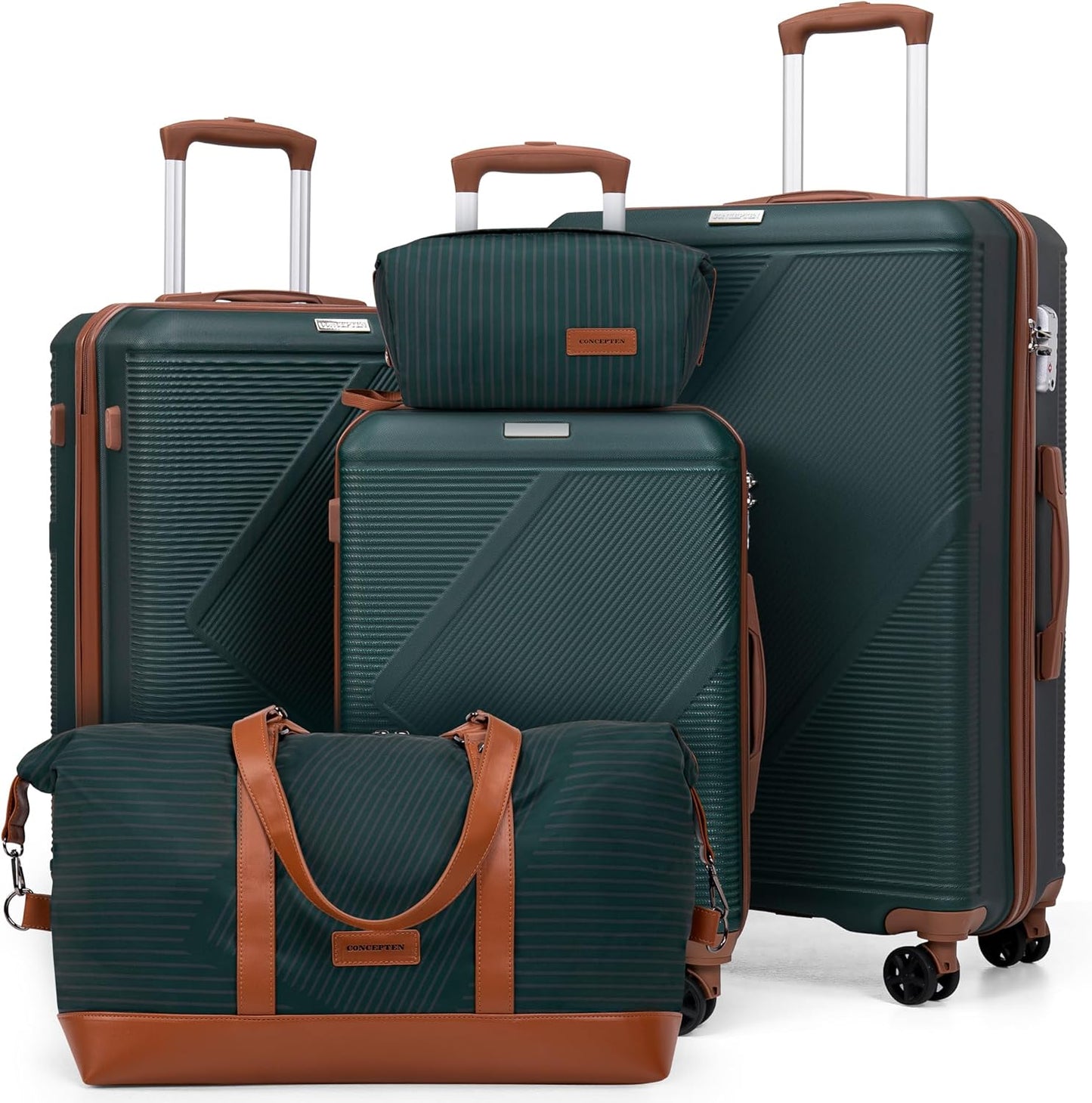 Luggage Sets 5 Piece, Suitcases With Wheels, Lightweight Travel Luggage Set With TSA Lock, ABS Hardshell Carry On Suitcase Set, DarkGreen