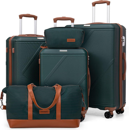 Luggage Sets 5 Piece, Suitcases With Wheels, Lightweight Travel Luggage Set With TSA Lock, ABS Hardshell Carry On Suitcase Set, DarkGreen
