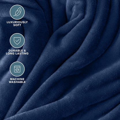 Bare Home Fleece Blanket - Throw Extra Long - Ultra-Soft Lightweight for Bed, Sofa, and Couch - Luxury Microplush - Cozy Warm Blanket (Throw XL, Dark Blue)