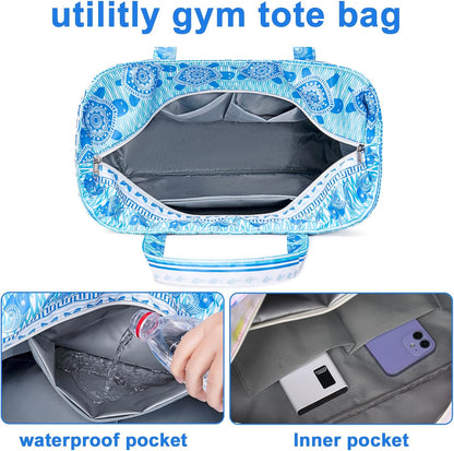 LEDAOU Beach Bag Waterproof Sandproof Women Tote Bag Pool Bag with Zipper for Gym Grocery Travel with Wet Pocket