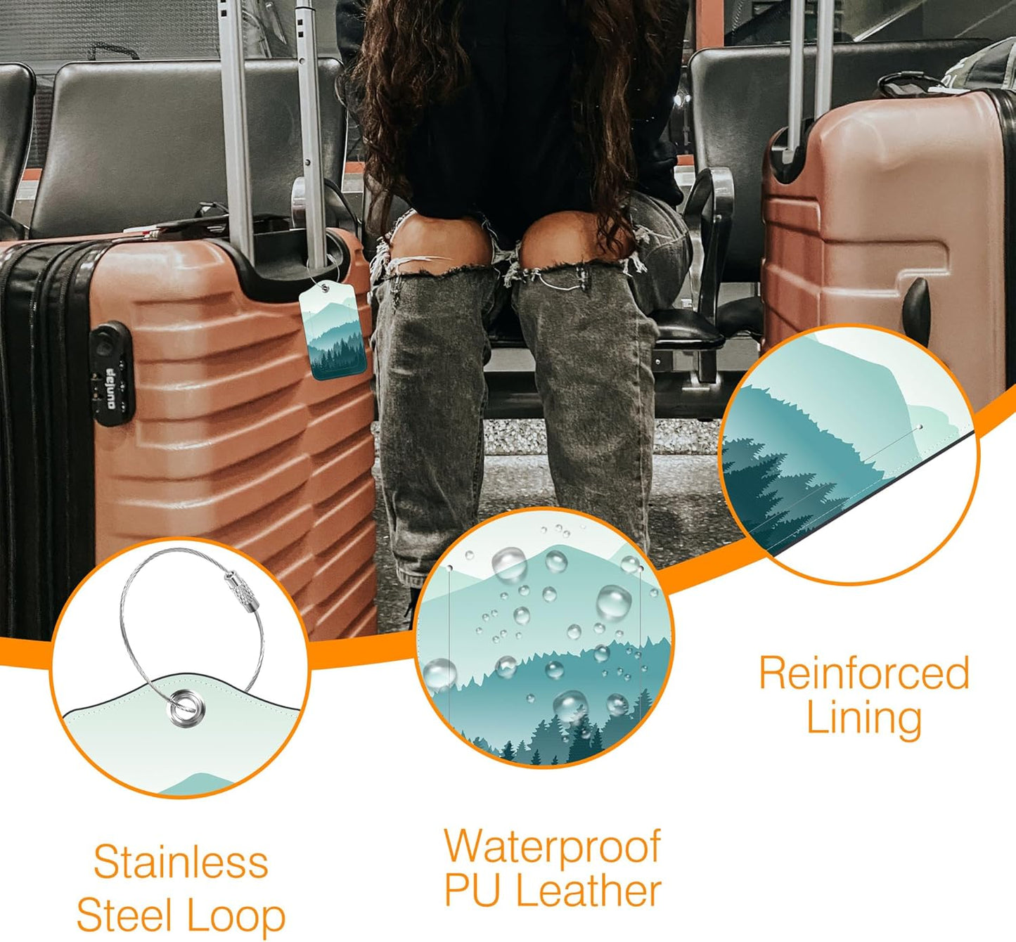 2 Pack Luggage Tag for Suitcase Green Mountain Landscape Leather Travel Cruise Luggage Tag with Stainless Steel Loop Name ID Label Privacy Cover for Adults Teens Travel Bag Labels Set