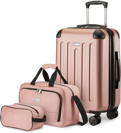Amazon Basics 3-Piece Luggage Set, Including Carry-On Luggage (22" Expandable Hardside Suitcase With 8 Spinner Wheels), 15" Tote Bag, and 10" Compact Travel Bag, Rose Gold