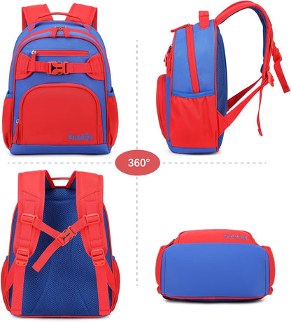 Lightweight Kids Backpack for School Kindergarten Elementary Backpacks for Boys Ages 6-8-10 (Red Navy Blue)