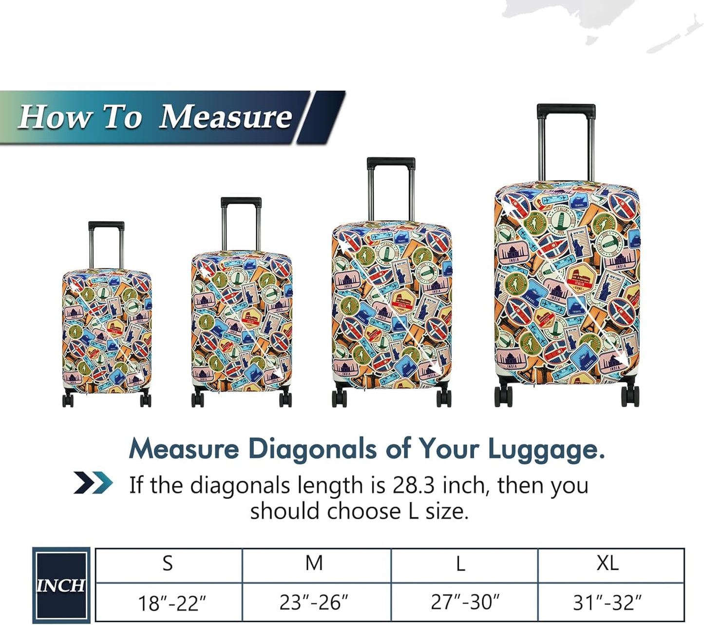 HYPER VENTURE Washable Luggage Cover - Fashion Suitcase Protector Fits 31-32 Inch Luggage (World Voyage, XL)
