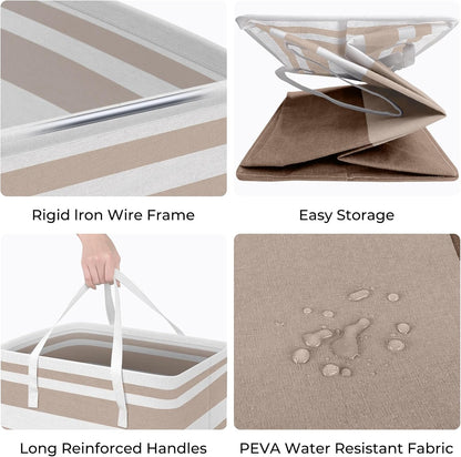 HomeHacks 2-Pack Large Laundry Basket, Waterproof, Freestanding Laundry Hamper, Collapsible Tall Clothes Hamper with Extended Handles for Clothes Toys in the Dorm and Family (Brown, 125L)