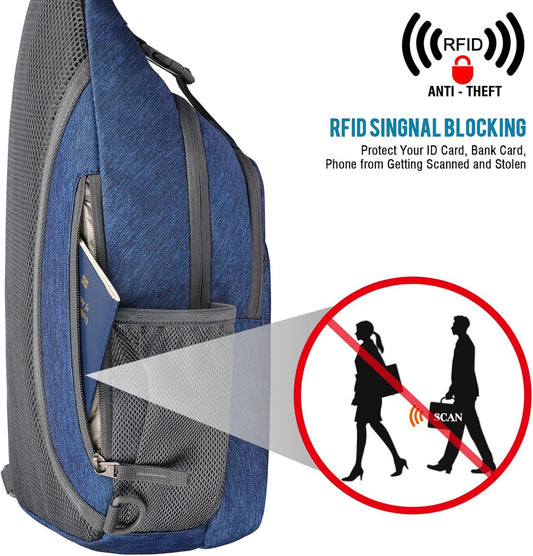 G4Free Sling Bag RFID Blocking Sling Backpack Crossbody Chest Bag Daypack for Hiking Travel(Dark Blue)