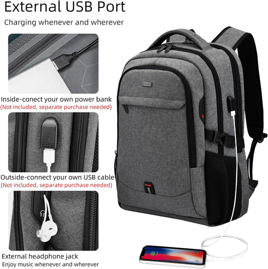 DUSLANG 17 Inch Laptop Backpack for Travel Water Resistant College Backpack for Men/Women Laptop Bag with USB Charging Port and Rain Cover,light grey