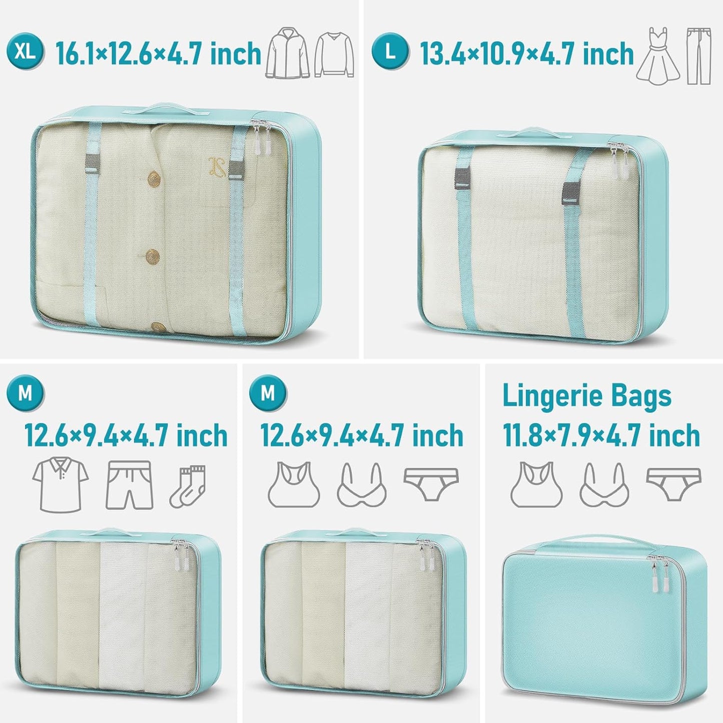 4-Piece Packing Cube Set - Lightweight Luggage Organizers for Travel, Vacation and Suitcases - Durable Accessories with Compression