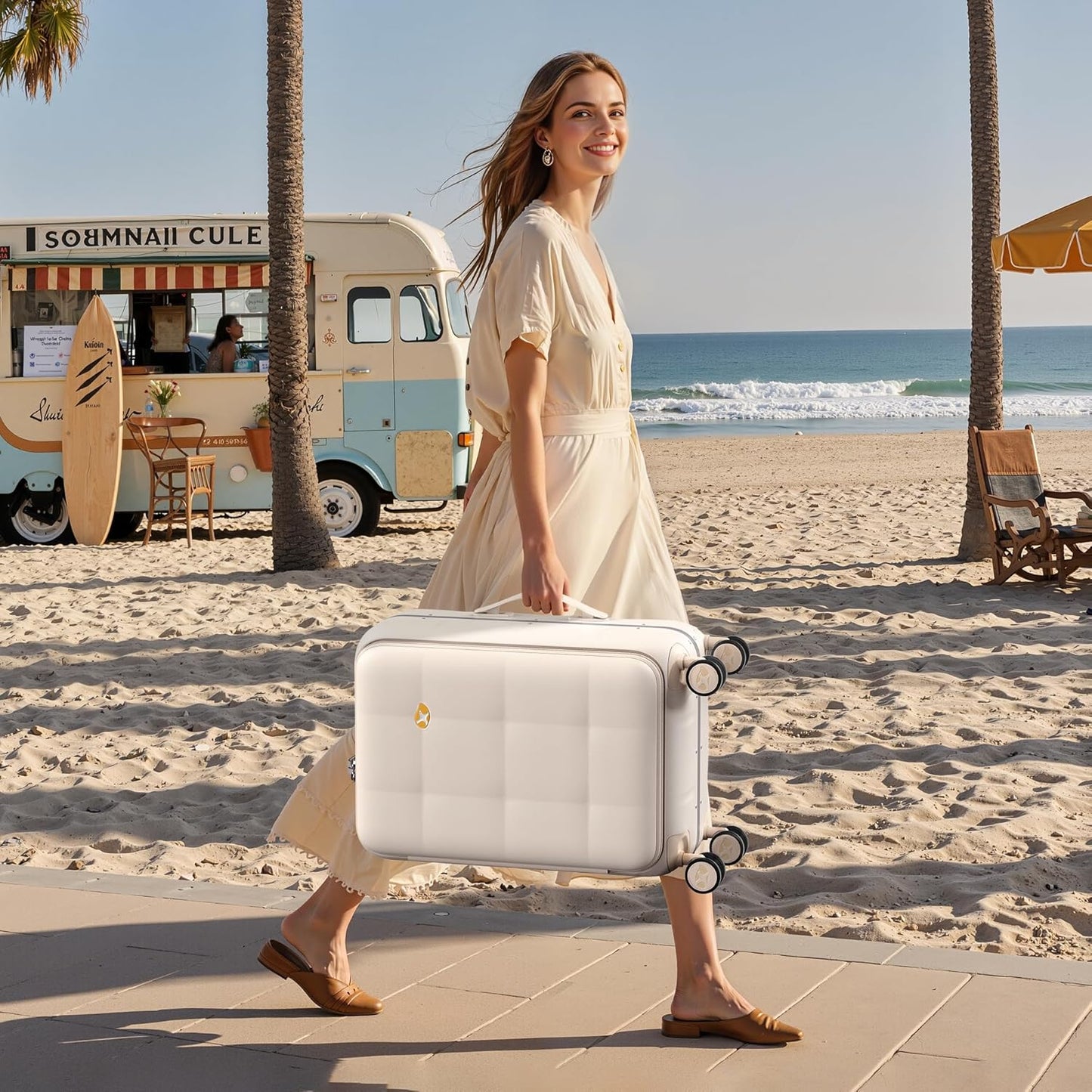 MGB 20 Inch Top Open Carry On Luggage 22x14x9 Airline Approved, Aluminum Frame Hard Shell Carry On Suitcase with Spinner Wheels,Travel Small Luggage for Women Men Gifts (Cream)